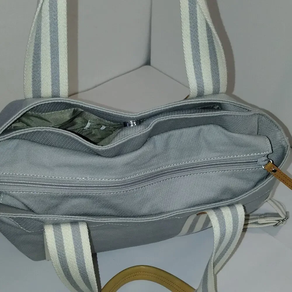 Pottery Barn Kids Classic Diaper Tote Bag Grey White Tan Changing Pad Monogram H